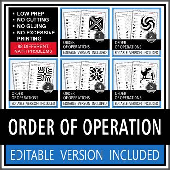 Preview of Editable | Order of Operations Color Worksheets Bundle #1