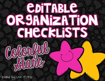 Preview of Editable Organization Checklists: Colorful Stars