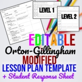 Editable Orton-Gillingham MODIFIED Lesson Plan and Student