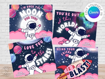 Preview of Editable Outer Space Pink Valentine | Out of this World Valentine Printable Card