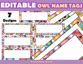 Preview of Editable Owl Name Tags/Desk Plates/Word Wall/Labels - Back to School