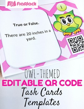Preview of Editable Owl QR Code Task Card Templates - Personal and Commercial Use