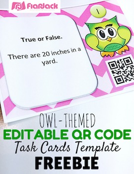 Preview of Editable Owl QR Code Task Cards Template FREEBIE
