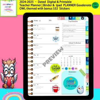 Preview of Editable Owl-Themed Teacher Binder/DATED 2024-2025