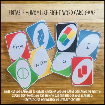 Preview of Editable Oxford Wordlist PLUS Uno-Like Card Game