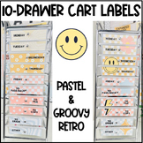 Editable PASTEL & GROOVY RETRO 10-Drawer Rolling Cart Labe