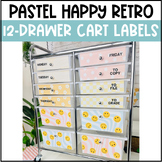 Editable PASTEL HAPPY RETRO 12-Drawer Rolling Cart Labels 