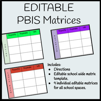 Preview of Editable PBIS Matrix Templates (School Wide and Individual Matrices)