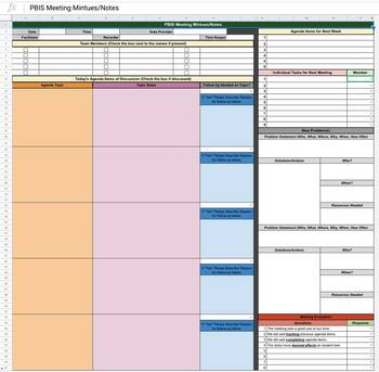 Preview of PBIS Meeting Notes template in Excel (Editable and fillable resource)