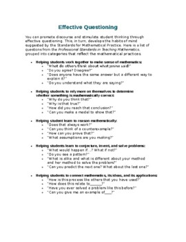 Preview of Effective Questioning for Math teachers PD in one page (Editable resource)