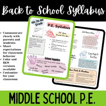 Preview of Editable PE Syllabus Template for Middle School Physical Education