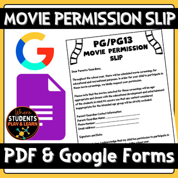 Preview of Editable PG/ PG13 Movie Permission Slip PDF & Google Forms