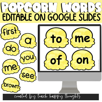 Preview of Editable POPCORN / SIGHT WORD Wall on Google Slides - 100 Words + Blank Popcorn