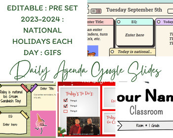 Preview of Editable PRE SET 2023-2024 School Year Daily Agenda Google Slides!!