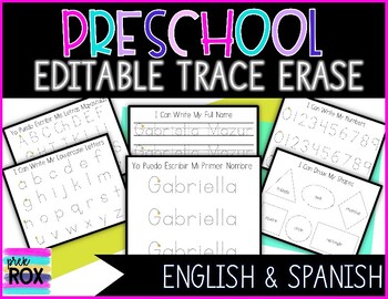 Preview of Editable | PRESCHOOL Trace Erase Name, #'s, Letter Practice