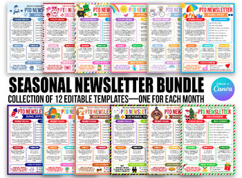Preview of Editable PTO/PTA Seasonal Newsletter Templates Bundle + BONUS Template - PTNWSL