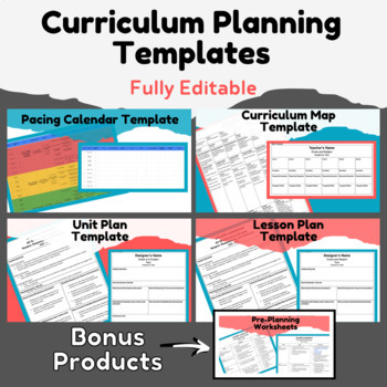 Preview of Editable Pacing Calendar, Curriculum Map, Unit Plan, and Lesson Plan Templates