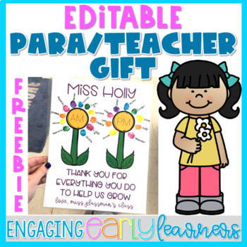 Preview of Editable Paraprofessional and Teacher Appreciation Gift