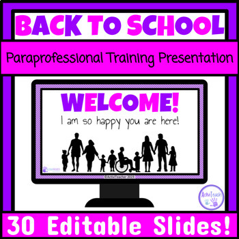 Preview of Editable Paraprofessional Training Presentation Special Education Back to School