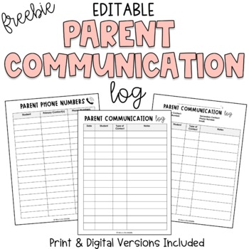 Preview of Editable Parent Communication Log Freebie  |  Digital & Print