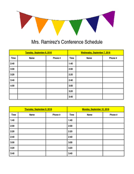 Preview of Editable Parent Conference Schedule