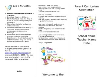Preview of Editable Parent Curriculum Night Handout