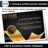 Editable Parent Guardian Appreciation Award Certificate Google Slides & PDF
