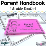 Editable Parent Handbook for Back to School | in English