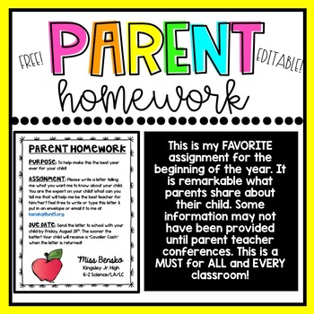 Preview of Editable Parent Homework
