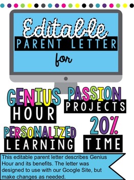 Preview of Editable Parent Letter for Genius Hour