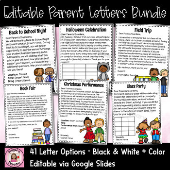 Preview of Editable Note to Parents - Letter Templates for Parent Communcation