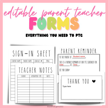 Preview of Editable Parent Teacher Conference Forms