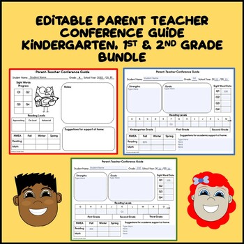 Preview of Editable Parent Teacher Conference Guides for Kindergarten, 1st & 2nd Grade