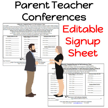 Preview of Parent Teacher Conference Signup Sheet Editable