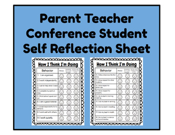 Preview of Editable Parent Teacher Conference Student Self Reflection Sheet