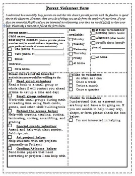 Preview of Editable Parent Volunteer Form