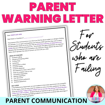 Preview of Editable Parent Warning Letter Tool Communicate Student In Danger of Failing