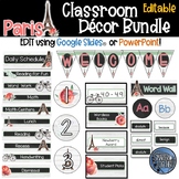 Editable Paris Theme Classroom Decor Bundle
