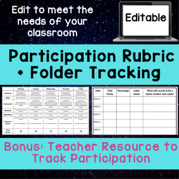 Preview of Editable Participation Rubric and Tracking for year with FREE BONUS