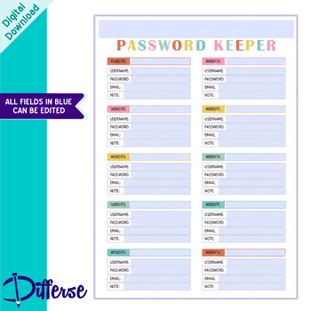 Editable Password Tracker | Password Keeper | Password Organizer ...