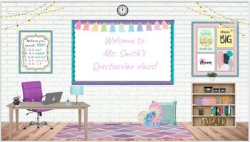 Preview of Editable Pastel Colors Virtual Classroom for Bitmoji, Google Slides, and Canvas