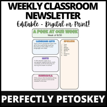 Preview of Editable "Peek at Our Week" Weekly Classroom Newsletter