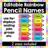 Editable Rainbow Pencil Name Tags | Back to School