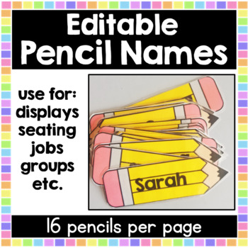 Preview of Editable Pencil Name Tags | Back to School