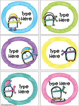 Preview of Editable Penguins Labels As Winter Gift Tags  - Name Tags