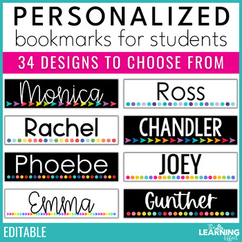 Preview of Editable Student Bookmark Templates | Desk Name Tags Plates | Back to School