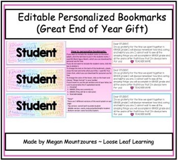 Preview of Editable Personalized Bookmarks