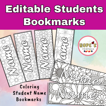 Preview of Editable Personalized Bookmarks | Coloring Student Name Bookmarks | Desk Name