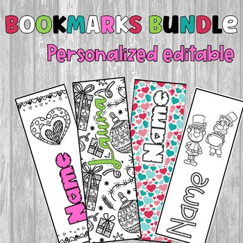 Preview of Editable Personalized Bookmarks Endless Bundle (Coloring + Themed)