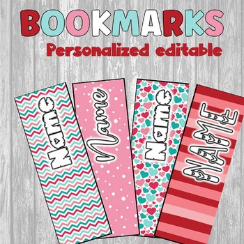 Preview of Editable Personalized Valentines Bookmarks
